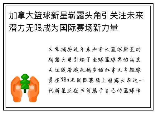加拿大篮球新星崭露头角引关注未来潜力无限成为国际赛场新力量